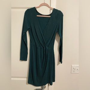 Green Striped Faux Wrap Mini Dress